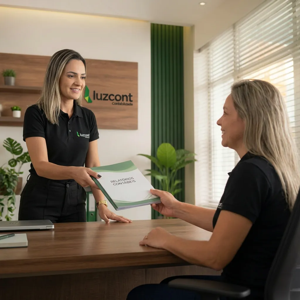 Contador da Luzcont entregando documentos organizados ao cliente com segurança durante a transição